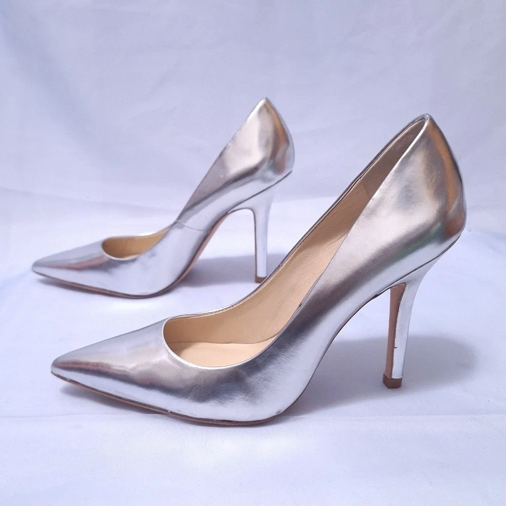 Charles David Sway Silver Mirror‎ Pointed Toe Stiletto Heels Pumps Sz 6 Y2K Gala
